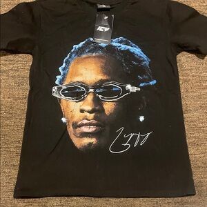 ICY Black Graphic T-Shirt with Blue and White Design